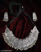 Tehzeeb Creations Women's German Silver Oxidised Necklace And Earrings Set | Grocsy