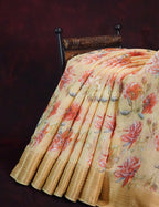 Shades of Wheat with Floral Design Semi Chanderi Saree By Gayathri Reddy Designer Studio | Grocsy