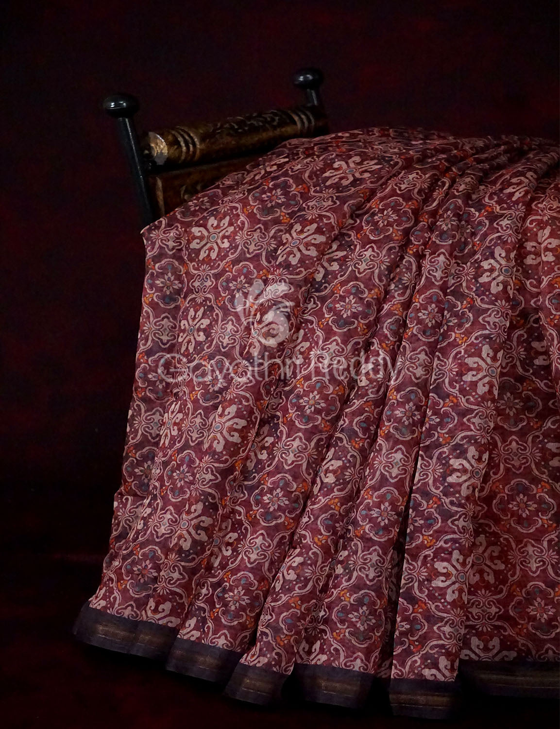 Wine Colored Floral Design Semi Chanderi Saree By Gayathri Reddy Designer Studio | Grocsy