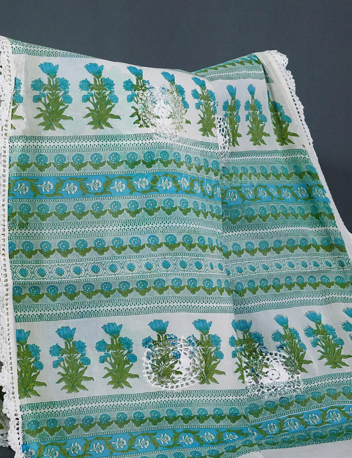 Off White Colour Block Print Crocia Mulmul Cotton Saree By Gayathri Reddy Designer Studio | Grocsy