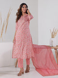 HERE&NOW Women Pink Floral Printed Pure Cotton Kurta with Trousers & With Dupatta | Grocsy