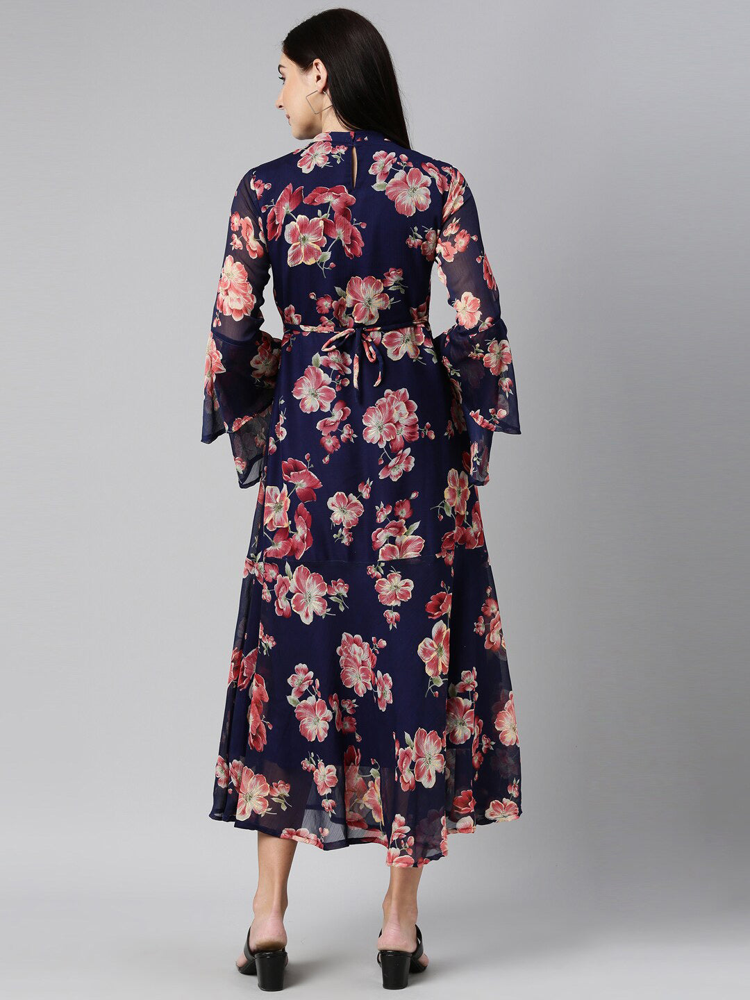 Souchii Floral Printed Round Neck Midi Dress | Grocsy