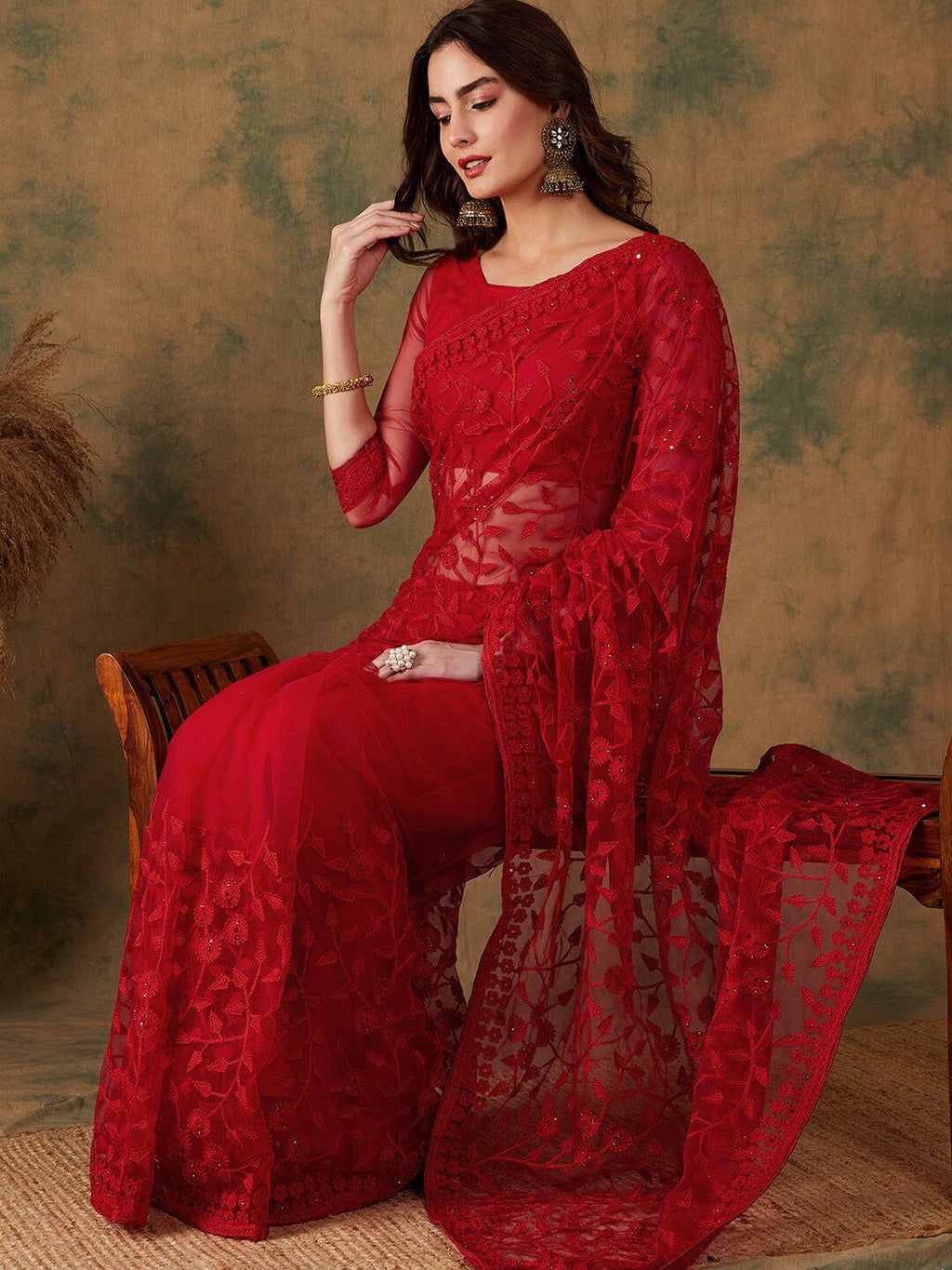 Sangria Embroidered Net Sarees | Grocsy
