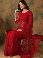 Sangria Embroidered Net Sarees | Grocsy