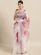 Tikhi Imli White & Pink Organza Printed Saree | Grocsy