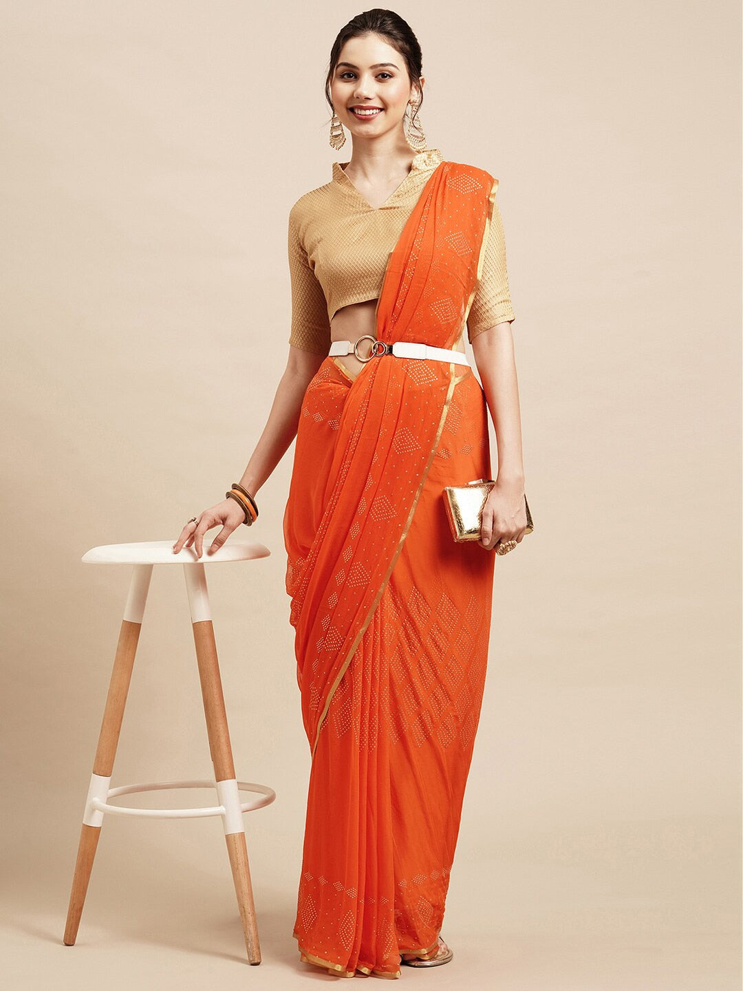 Saree Mall Orange & Gold-Toned Floral Sarees | Grocsy
