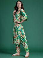 Indo Era Women Floral Printed Regular Pure Cotton Kurta with Trousers | Grocsy