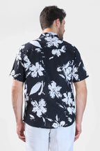 Xkind Black Floral Printed Textured Regular Fit Shirt | Grocsy