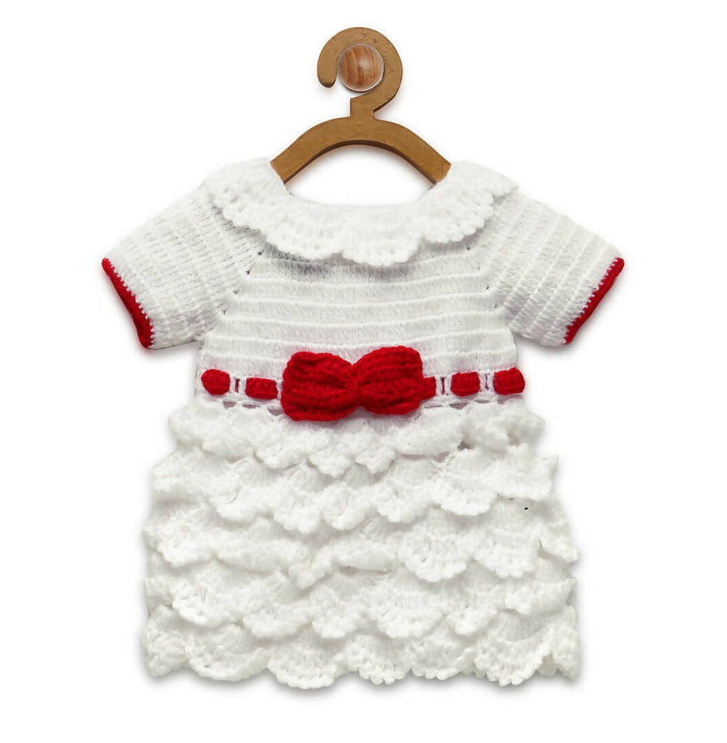 Chutput Kids Cinderella Design Solid Wool Frock - White | Grocsy