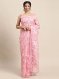 Saree Mall Pink Floral Embroidered Organza Sarees | Grocsy