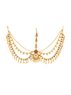 Yellow Chimes Gold-Polished Red & Green Stone-Studded Layered Bridal Maatha Patti | Grocsy