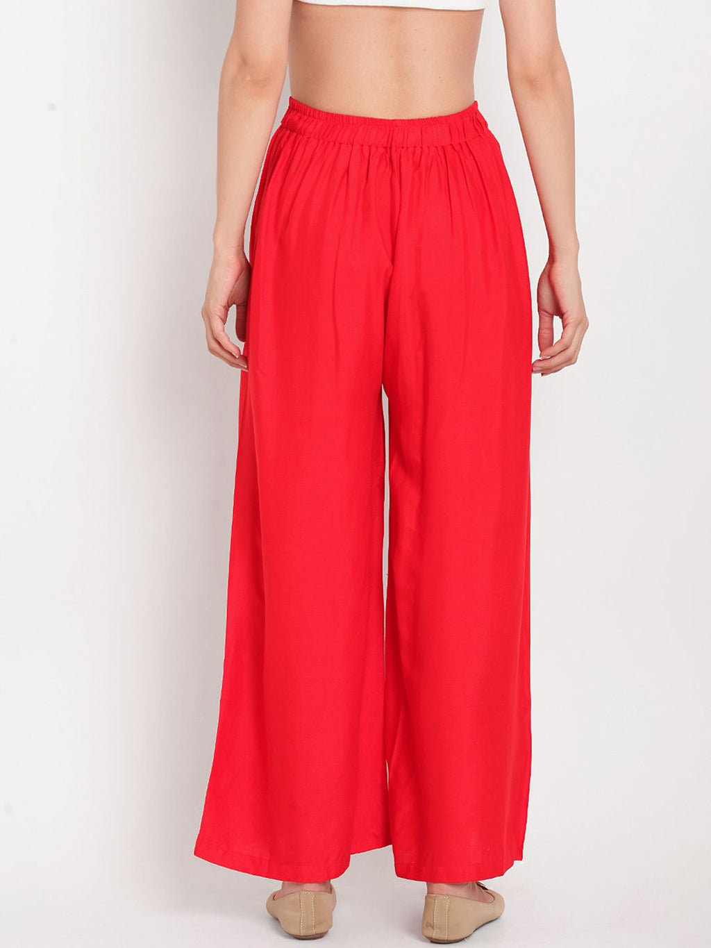 TAG 7 Women Red Solid Flared Palazzos | Grocsy