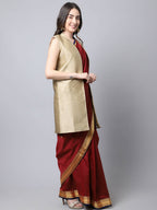 Even Apparels Beige Bansari Silk Open Front Women's Long Coat | Grocsy