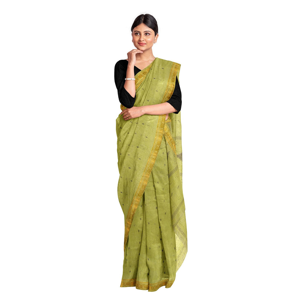 Exclusive Collection 100% Pure Cotton Green Saree With Printed Work | Grocsy