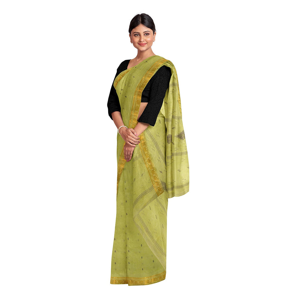 Exclusive Collection 100% Pure Cotton Green Saree With Printed Work | Grocsy