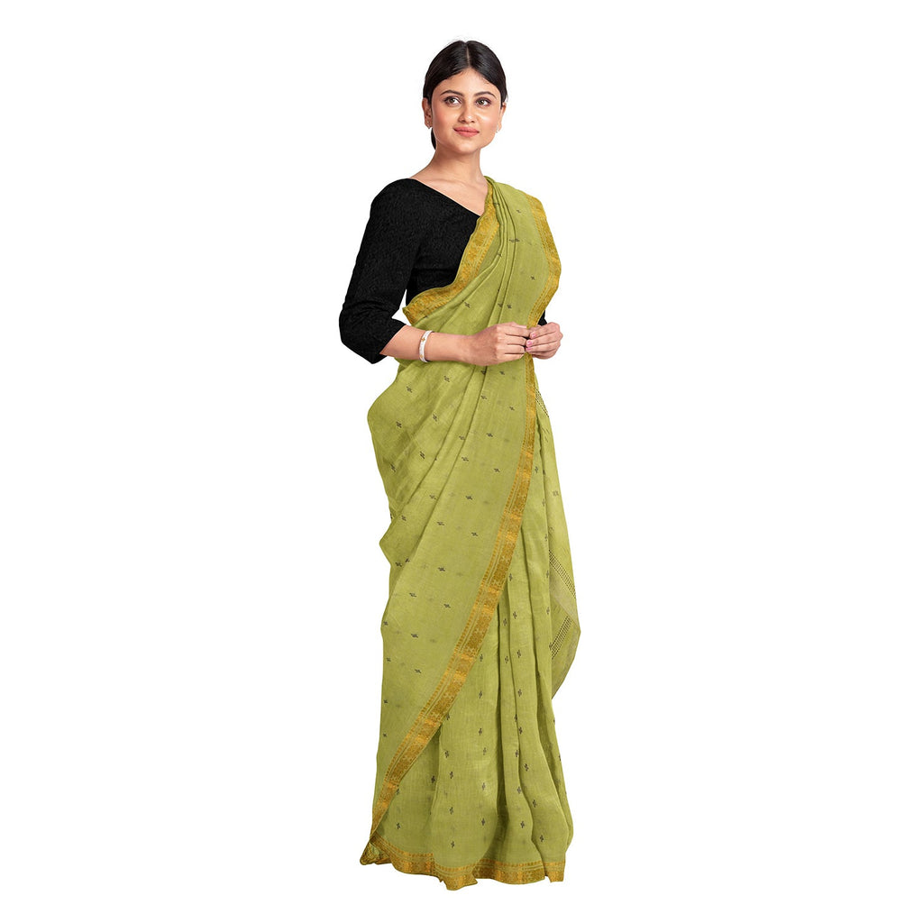 Exclusive Collection 100% Pure Cotton Green Saree With Printed Work | Grocsy