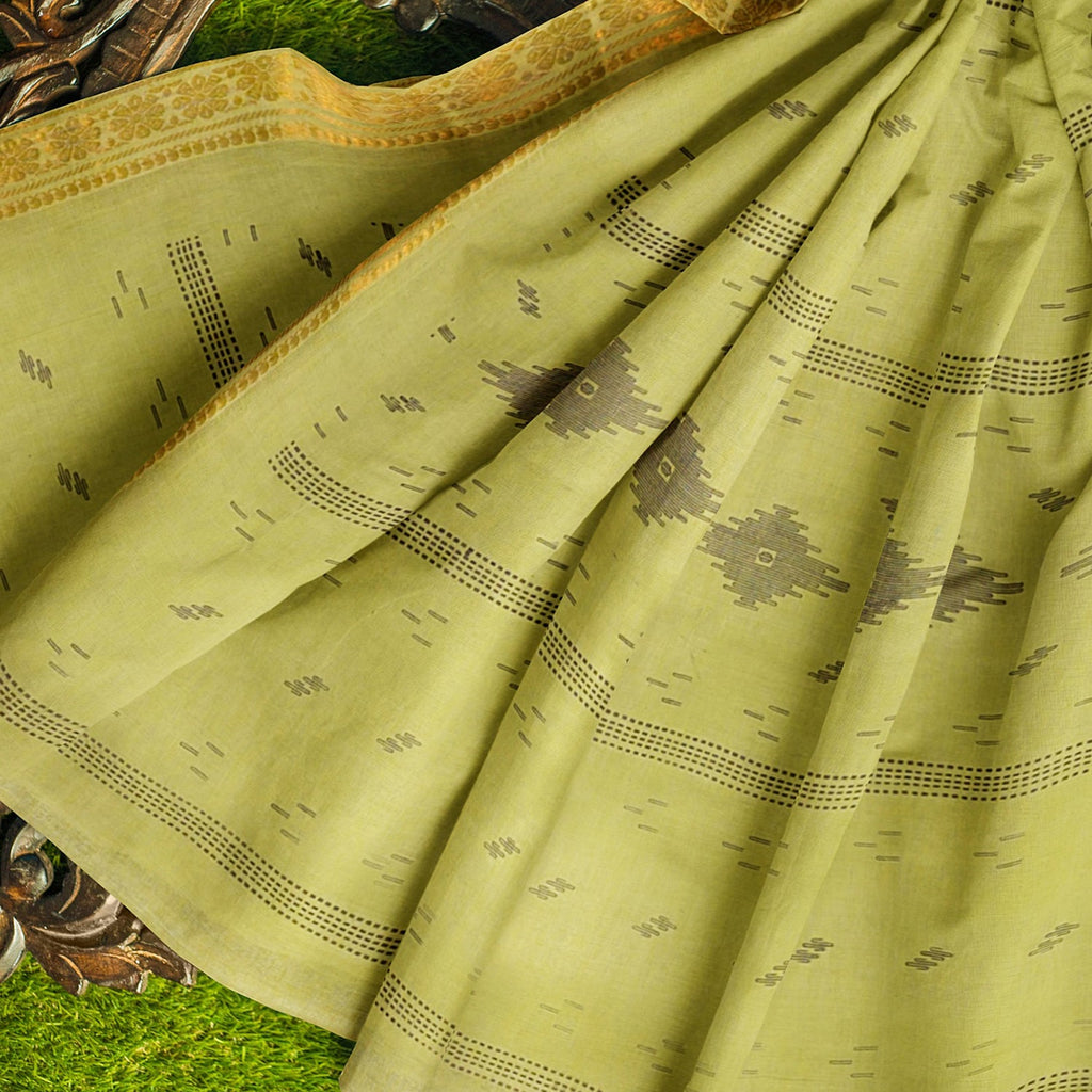 Exclusive Collection 100% Pure Cotton Green Saree With Printed Work | Grocsy
