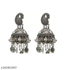 Tehzeeb Creations Women's Black Colour Oxidised Jhumki | Grocsy