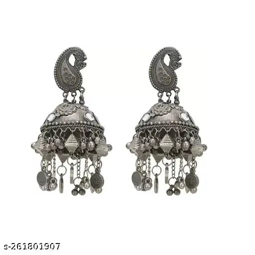Tehzeeb Creations Women's Black Colour Oxidised Jhumki | Grocsy