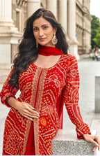 Anaita Red Faux Georgette Printed Embroidered Readymade Salwar Suit | Grocsy