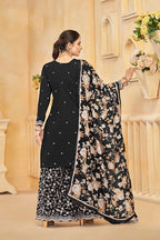 Monjolika Fashion Black Color Embroidered Santoon Silk Salwar Suit | Grocsy
