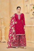 Monjolika Fashion Dark-Hot-Pink Color Embroidered Santoon Silk Salwar Suit | Grocsy