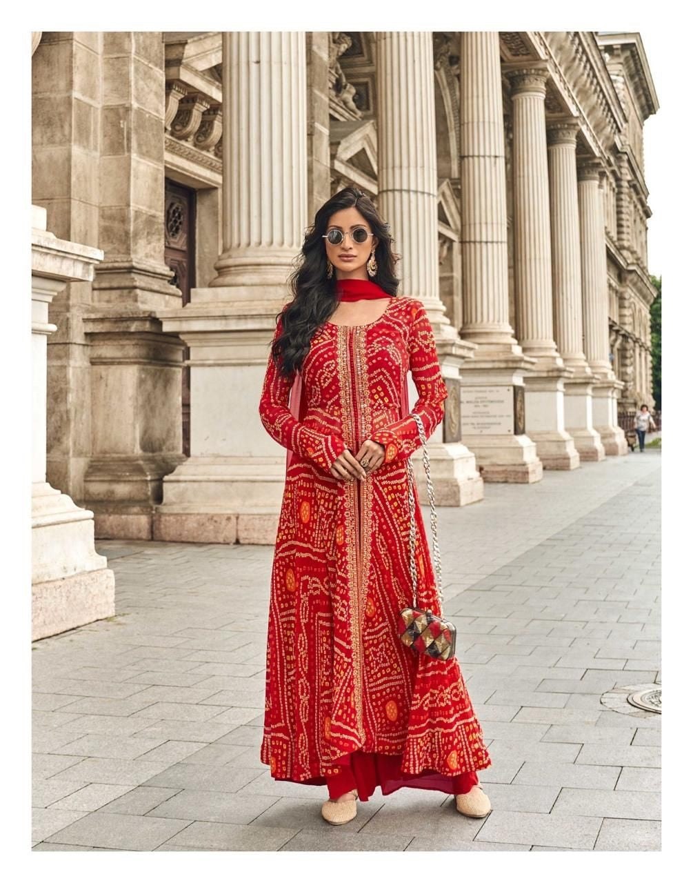 Anaita Red Faux Georgette Printed Embroidered Readymade Salwar Suit | Grocsy