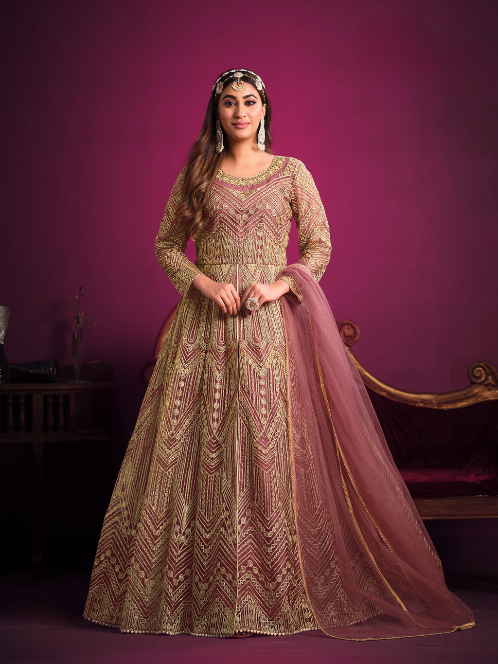 Anaita Pink Embroidered Net Anarkali Suit | Grocsy
