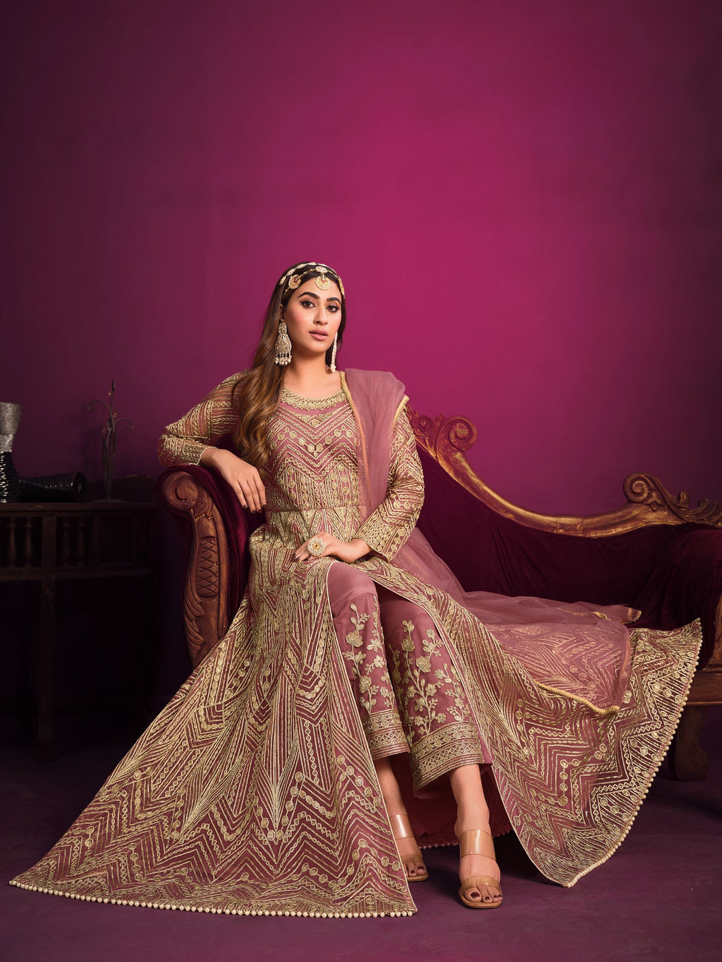 Anaita Pink Embroidered Net Anarkali Suit | Grocsy