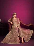 Anaita Pink Embroidered Net Anarkali Suit | Grocsy