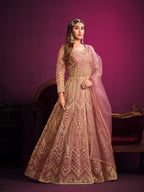 Anaita Pink Embroidered Net Anarkali Suit | Grocsy