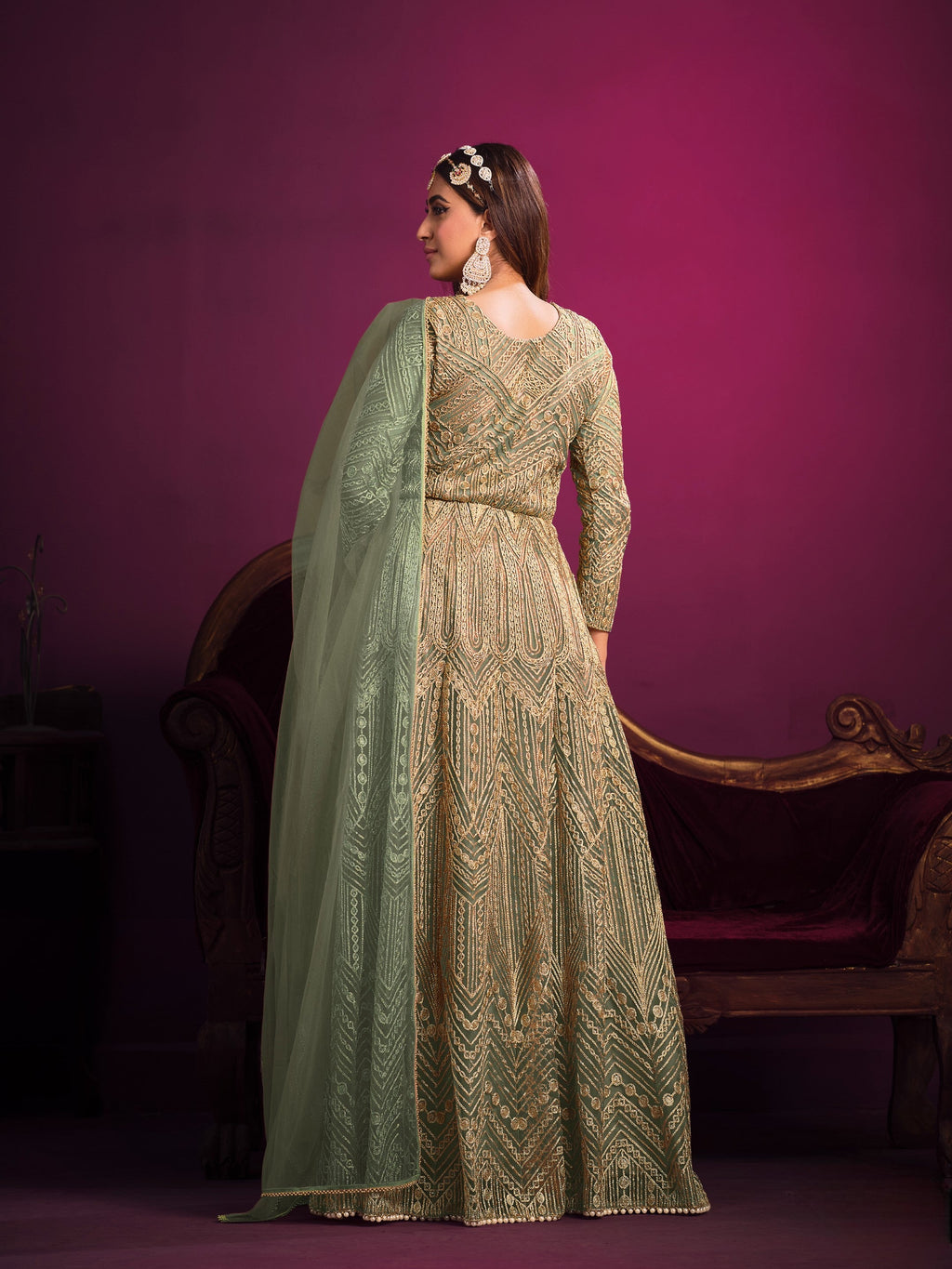 Anaita Green Embroidered Net Anarkali Suit | Grocsy