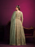 Anaita Green Embroidered Net Anarkali Suit | Grocsy
