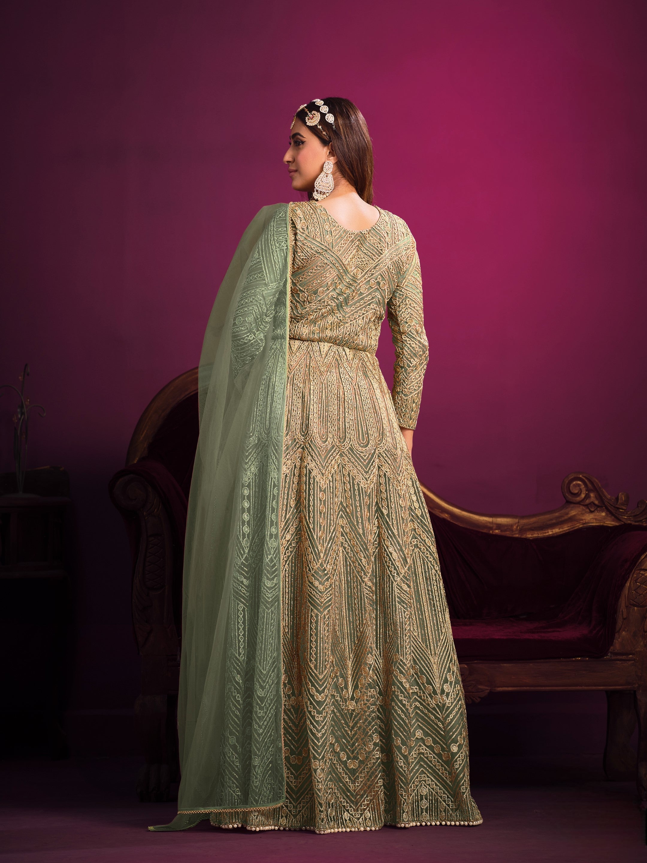 Anaita Green Embroidered Net Anarkali Suit | Grocsy