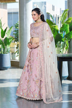 Monjolika Fashion Light Pink Embroidered Silk Engagement A Line Lehenga Choli | Grocsy