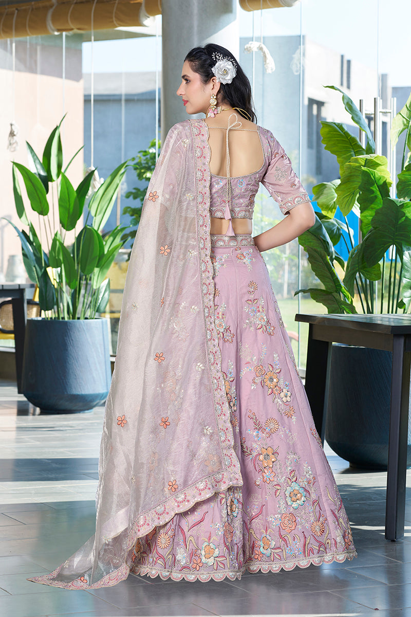 Monjolika Fashion Light Pink Embroidered Silk Engagement A Line Lehenga Choli | Grocsy