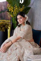 Monjolika Fashion Light Grey Embroidered Silk Engagement A Line Lehenga Choli | Grocsy