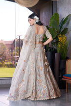 Monjolika Fashion Light Grey Embroidered Silk Engagement A Line Lehenga Choli | Grocsy