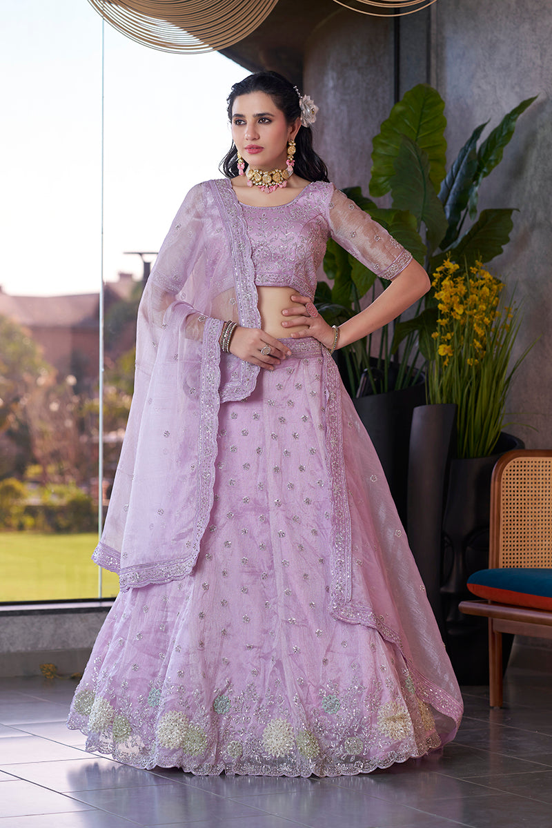 Monjolika Fashion Lavender Embroidered Silk Engagement A Line Lehenga Choli | Grocsy