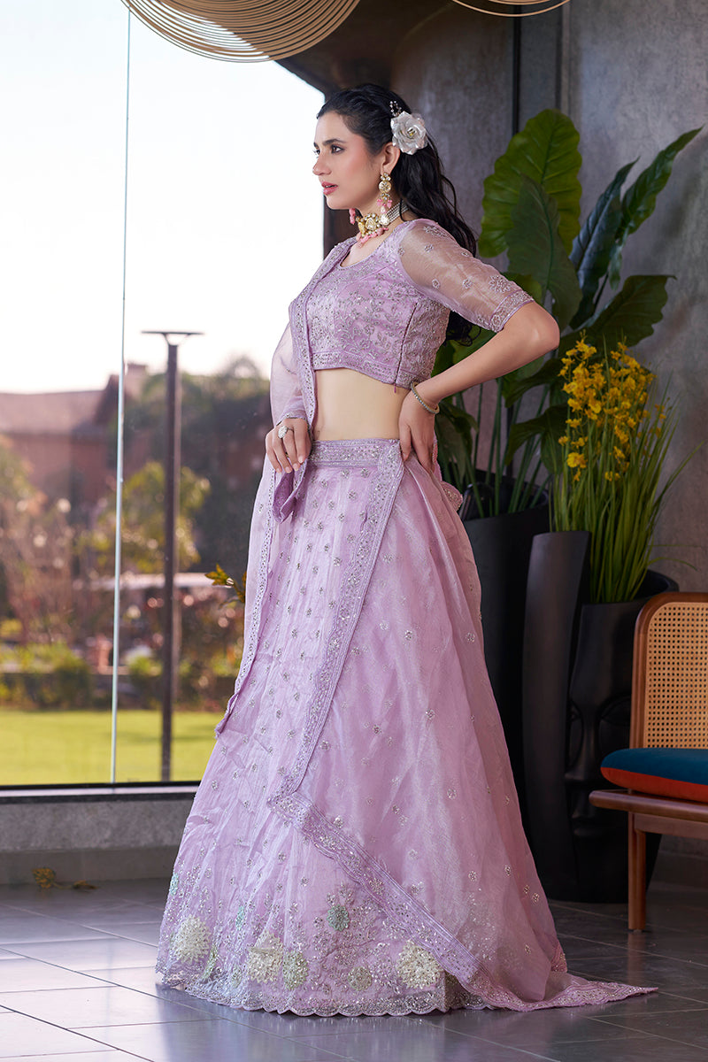 Monjolika Fashion Lavender Embroidered Silk Engagement A Line Lehenga Choli | Grocsy