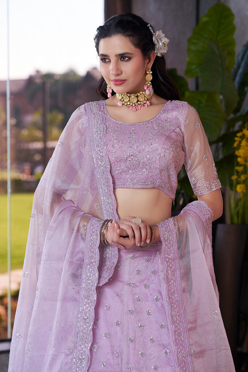 Monjolika Fashion Lavender Embroidered Silk Engagement A Line Lehenga Choli | Grocsy