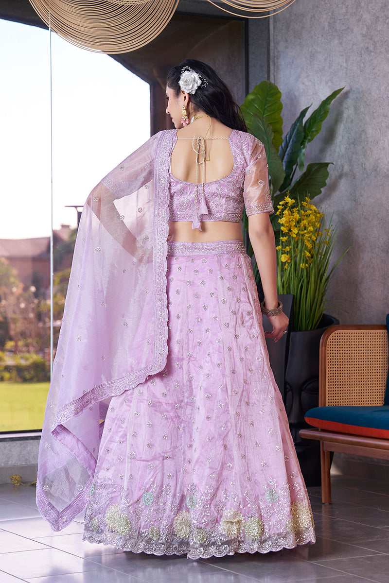 Monjolika Fashion Lavender Embroidered Silk Engagement A Line Lehenga Choli | Grocsy