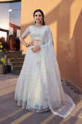 Monjolika Fashion White Embroidered Silk Engagement A Line Lehenga Choli | Grocsy