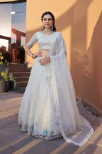 Monjolika Fashion White Embroidered Silk Engagement A Line Lehenga Choli | Grocsy