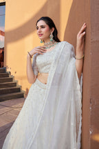 Monjolika Fashion White Embroidered Silk Engagement A Line Lehenga Choli | Grocsy