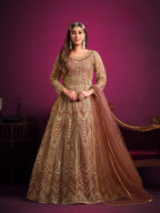 Anaita Orange Embroidered Net Anarkali Suit | Grocsy