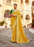 Monjolika Fashion Mustard Yellow Designer Dola Silk Wedding Saree | Grocsy