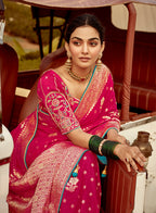 Monjolika Fashion Rani Pink Banarasi Weaving Dola Silk Wedding Saree | Grocsy