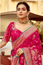 Monjolika Fashion Rani Pink Banarasi Weaving Dola Silk Wedding Saree | Grocsy