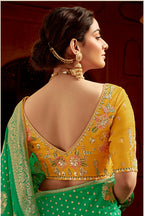 Monjolika Fashion Emerald Green Designer Dola Silk Wedding Saree | Grocsy